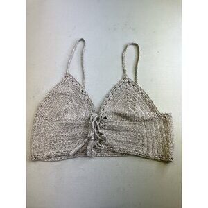 American Eagle Crochet Top Womens Size L Cream Tank Crop Tie Front Festival Boho